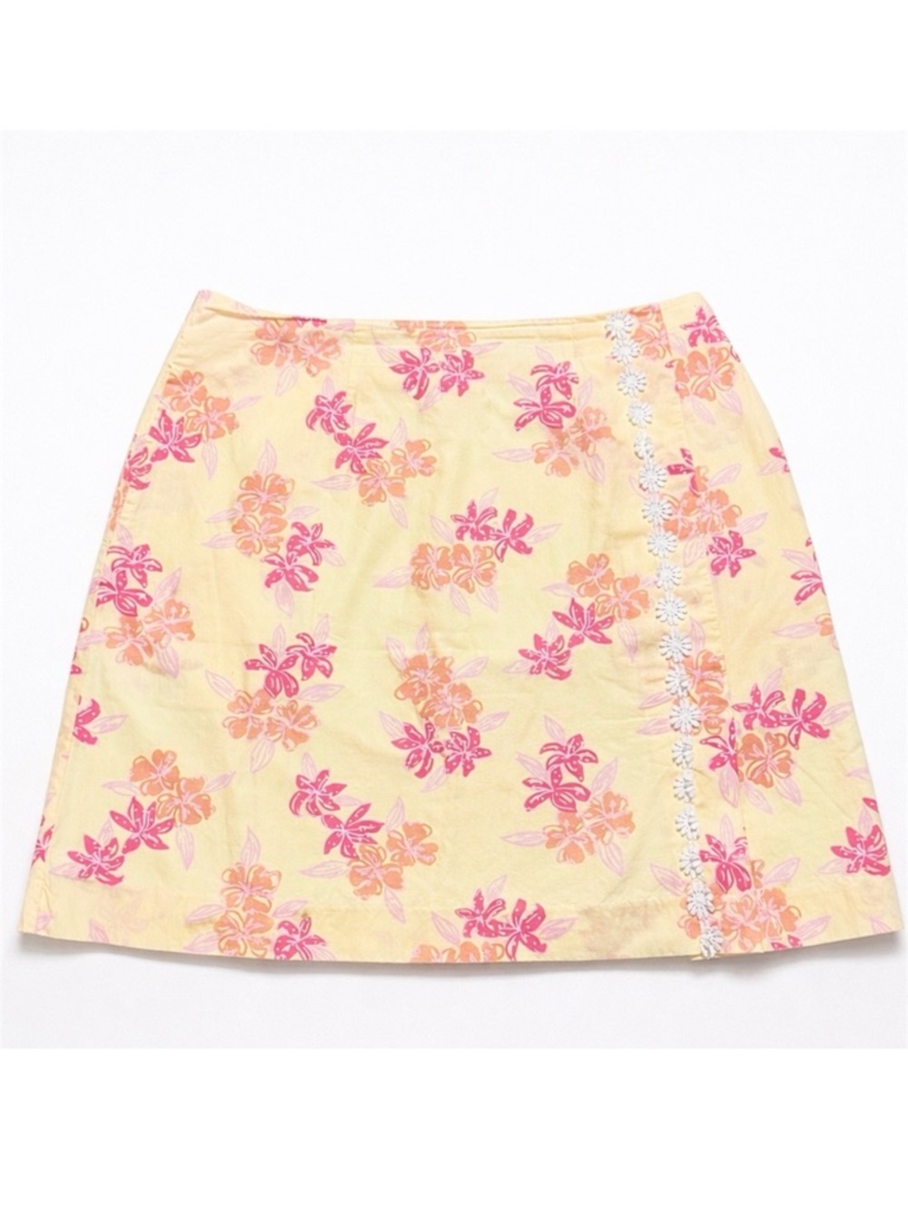 Lilly Pulitzer White Label Floral Cotton Mini Skirt Yellow Pink Size 8 Preppy
